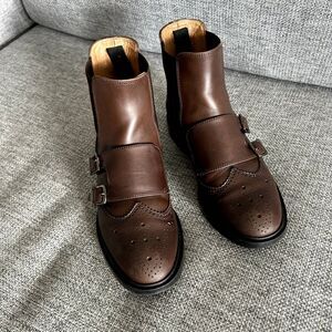 EUC Fratelli Rossetti Brown Leather Wingtip Double Monk Ankle Boots Size 36.5‎